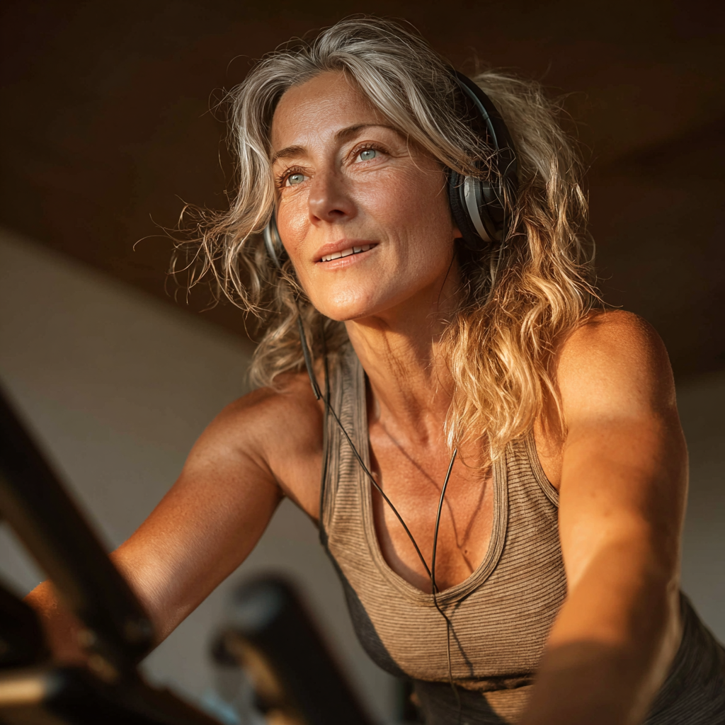 Adultos mayores disfrutando ejercicio al aire libre en un ambiente natural y sereno